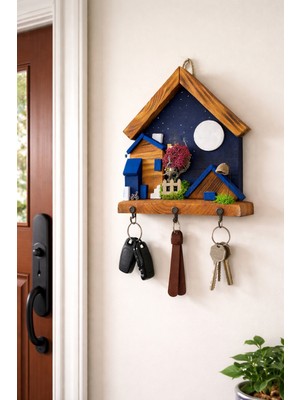 Anı Atölyesi 3 Kancalı Ahşap Ev Temalı Dekoratif Duvar ANAHTARLIK/23X19