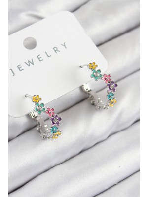 Asel Aksesuarcı Pirinç Renkli Papatya Model Gümüş Renk Kadın Küpe