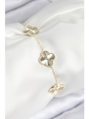 Asel Aksesuarcı Vıp Pirinç Yonca Model Gold Renk Kadın Bileklik