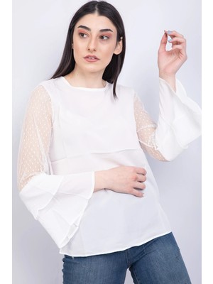 End Black Store Bisiklet Yaka Kadın Bluz Ekru P-018626