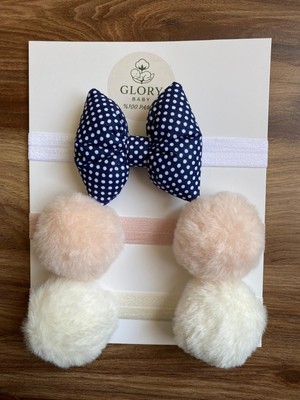 Glory Baby Kız Bebek Fiyonklu & Ponponlu Bandana - Saç Bandı 3'lü Set