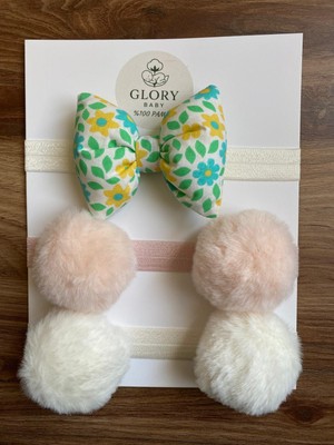 Glory Baby Kız Bebek Fiyonklu & Ponponlu Bandana - Saç Bandı 3'lü Set