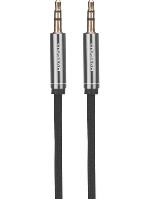 OEM Hytech HY-X72 1m Gri Metal Konektörlü 3.5mm Stereo Siyah Ses Kablosu