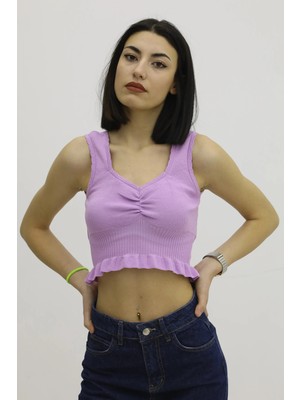 End Black Store Bel Lastikli Triko Kadın Bluz Lila P-019708