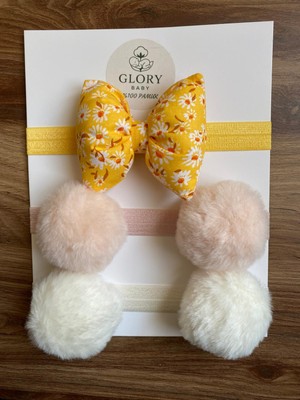 Glory Baby Kız Bebek Fiyonklu & Ponponlu Bandana - Saç Bandı 3'lü Set