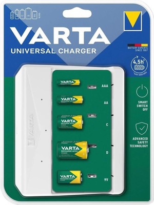 Varta 57658 Universal Pil Şarj Cihazı 4.5 Saatte AA AAA C D 9V Ni-MH Piller İçin Güvenli Şarj