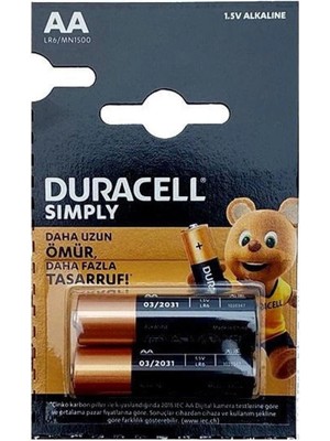 Duracell Simply 1.5V Alkaline Aa Kalem Pil  2'li Paket