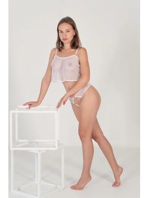 D Lingerie Blanche Transparan Babydoll Takım DM1294