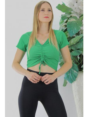 End Black Store Ön Büzgülü Crop Kadın Bluz Yeşil 1293.33