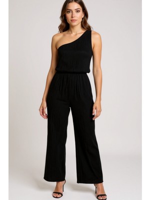 Kadın Siyah Tek Omuzlu Şık Bluz &amp; Geniş Paça Pantolon Ikili Takım – Modern, Konforlu ve Günlük Kombinlere Uygun