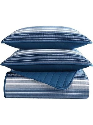 | Lüks Ultra Yumuşak Pamuk Yorgan 3 Parça Set, Ev Dekoru Için Şık Zarif Tasarım, Mavi,