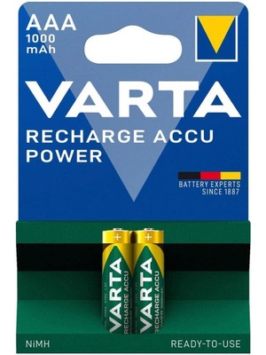 Varta 1000 mAh AAA Şarjlı İnce Pil 2'li Paket Yüksek Performanslı NiMH Teknolojisi ile Uzun Süreli Kullanım