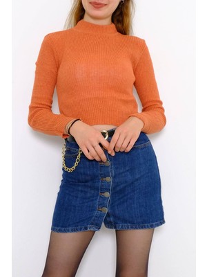 End Black Store Yarım Balıkçı Yaka Crop Triko Dar Kalıp Kadın Kazak Kiremit 885.1319