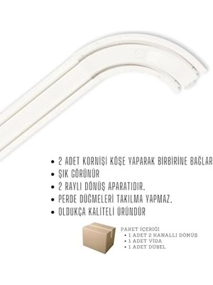 2 Raylı Perde Rayı Korniş 90° Dönüş Köşe Aparatı