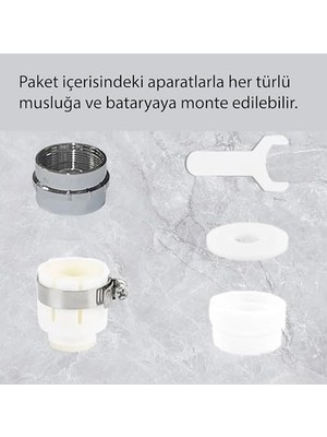 Kademeli Ayarlanabilir Mutfak Armatür Musluk Başlığı, 4 Farklı Modlu Su Tasarruflu Fonksiyonel Musluk Batarya Başlığı, Şelale Mutfak Bataryası, Şelale Modlu, Sıçramaya Dayanıklı Mutfak Lavabo (Gri)