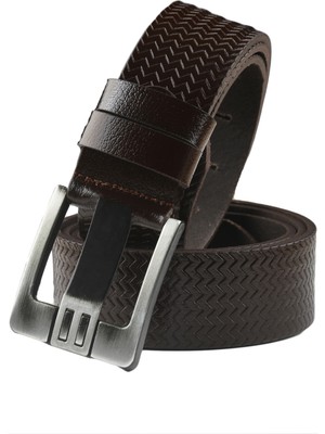 Deepsea Kahve %100 Hakiki Deri Erkek Spor Kemer Lazer Desenli Kalın Dilli Kısaltılabilir 2602662