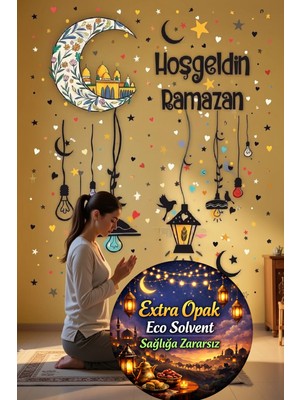 Kt Grup Hoşgeldin Ramazan Renkli Fener Sarkıt Mat Görünümlü Cam Duvar Sticker Seti