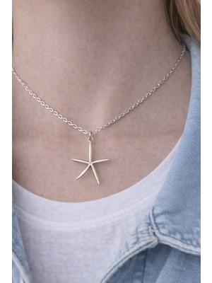 Herşey Nota Deniz Yıldızı Figürlü Gümüş Renk Metal Tasarım Unisex Günlük Kolye