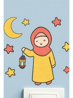 Kt Grup Fener Tutan Kız Çocuk ve Yıldızlar Ramazan Priz Üstü Sticker