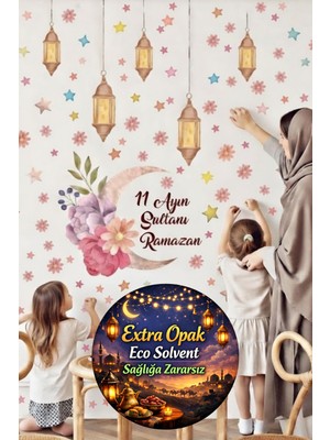 Kt Grup Ramazan Çiçekli Sarkıt Fenerli 11 Ayın Sultanı Mat Görünümlü Dekoratif Cam Duvar Sticker Seti