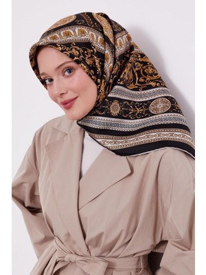 Levidor Tivil Ipek Eşarp Barok Desen Siyah Gold 3762-1