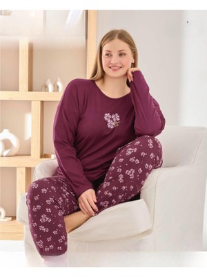 Pijamoni Kadın Sofya Büyük Beden Bisiklet Yaka Uzun Kol Ince Pijama Takımı 8720/3- 1 Adet