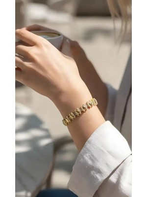 Lovira Oval Kenar Taşlı Bileklik - Altın Kaplama