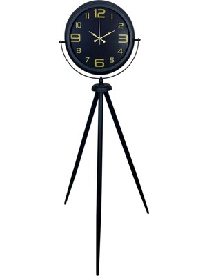 Gold Rakamlı Siyah Tripod Ayaklı Saat