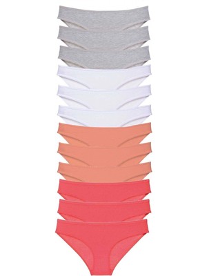 Marsilyan 12 Adet Süper Eko Set Likralı Kadın Slip Külot Gri Beyaz Pudra Fuşya