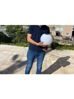 2 Adet Küre Set Üstü Solar LED Bahçe Lambası 20W | Güneş Enerjili + 220V Elektrikli Hibrit, Fotoselli, IP65 Su Geçirmez, E27 Duy, 2 Modlu Işık (Beyaz-Günışığı, 25X30 Cm)