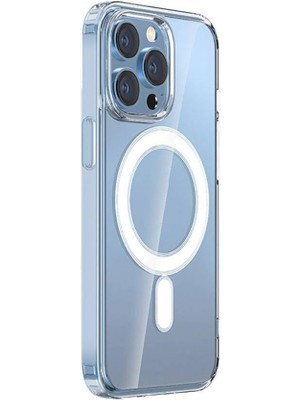 Için Uyumlu 15 Pro Max Kılıf M-Safe Şarj Özellikli Şeffaf Sert Pc Embos Kapak Renksiz