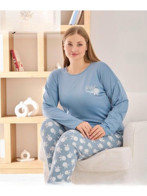 Pijamoni Kadın Sofya Büyük Beden Bisiklet Yaka Uzun Kol Ince Pijama Takımı 8720/1- 1 Adet