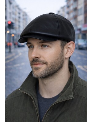 Hakiki Deri Parçalı Kasket Şapka