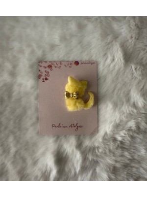 Parla'nın Atölyesi 0-3 Yaş Az Saçlı ve Saçsız Bebek Tokası Sarı Kedi