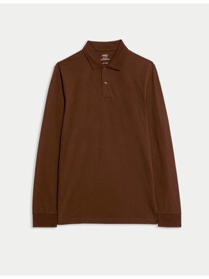 Marks & Spencer Pamuk Karışımlı Ultimate Uzun Kollu Polo Üst