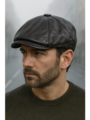 Hakiki Deri Parçalı Kasket Şapka