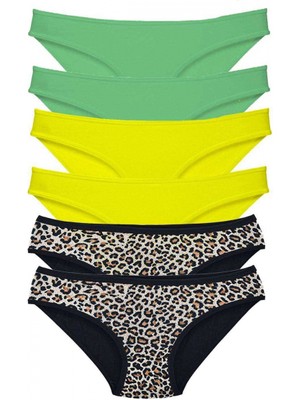 Marsilyan 6 Adet Likralı Kadın Slip Külot Leopar Yeşil Sarı
