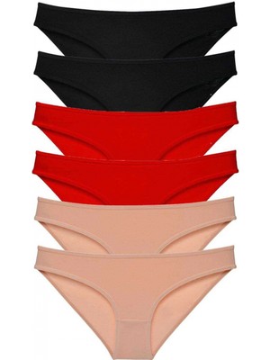 Marsilyan 6 Adet Süper Eko Set Likralı Kadın Slip Külot Siyah Kırmızı Ten