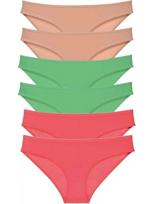 Marsilyan 6 Adet Süper Eko Set Likralı Kadın Slip Külot Ten Yeşil Fuşya