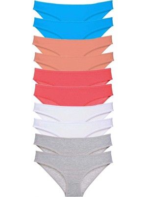 Marsilyan 10 Adet Süper Eko Set Likralı Kadın Slip Gri Beyaz Pudra Fuşya Mavi