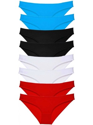 Marsilyan 8 Adet Süper Eko Set Likralı Kadın Slip Külot Siyah Kırmızı Beyaz Mavi