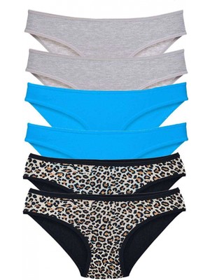 Marsilyan 6 Adet Likralı Kadın Slip Külot Leopar Gri Mavi