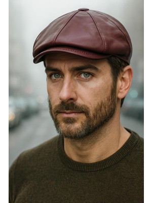 Hakiki Deri Parçalı Kasket Şapka