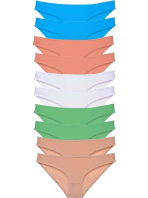 Marsilyan 10 Adet Süper Eko Set Likralı Kadın Slip Ten Beyaz Pudra Yeşil Mavi