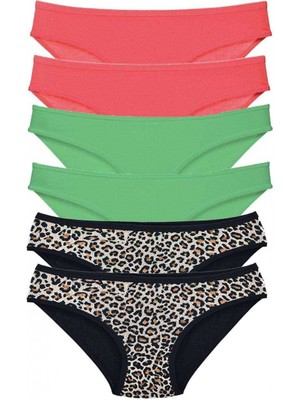 Marsilyan 6 Adet Likralı Kadın Slip Külot Leopar Fuşya Yeşil