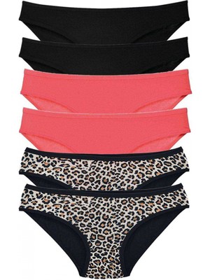 Marsilyan 6 Adet Likralı Kadın Slip Külot Leopar Siyah Fuşya