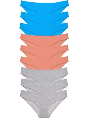 Marsilyan 9 Adet Süper Eko Set Likralı Kadın Slip Külot Pudra Gri Mavi