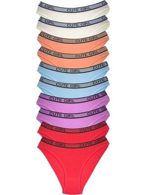 Marsilyan 10 Adet Beli Yazılı Pamuklu Kalın Lastik Kadın Slip Külot