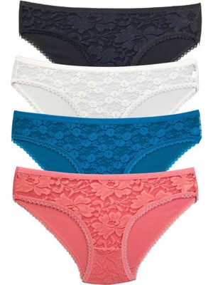 Marsilyan 4 Adet Önü Dantelli Transparan Kadın Slip Külot S149