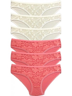 Marsilyan 6 Adet Önü Dantelli Transparan Kadın Slip Külot S35